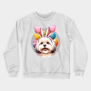 Russian Tsvetnaya Bolonka Enjoys Easter with Bunny Ears Crewneck Sweatshirt